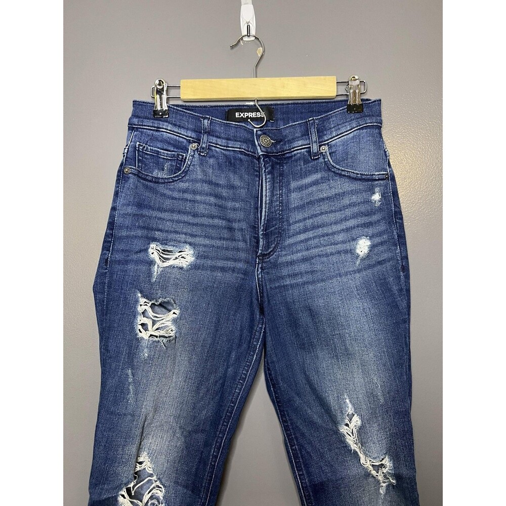 Express Denim Perfect Ankle High Rise Jeans Womens 6R Med Wash Distressed Denim